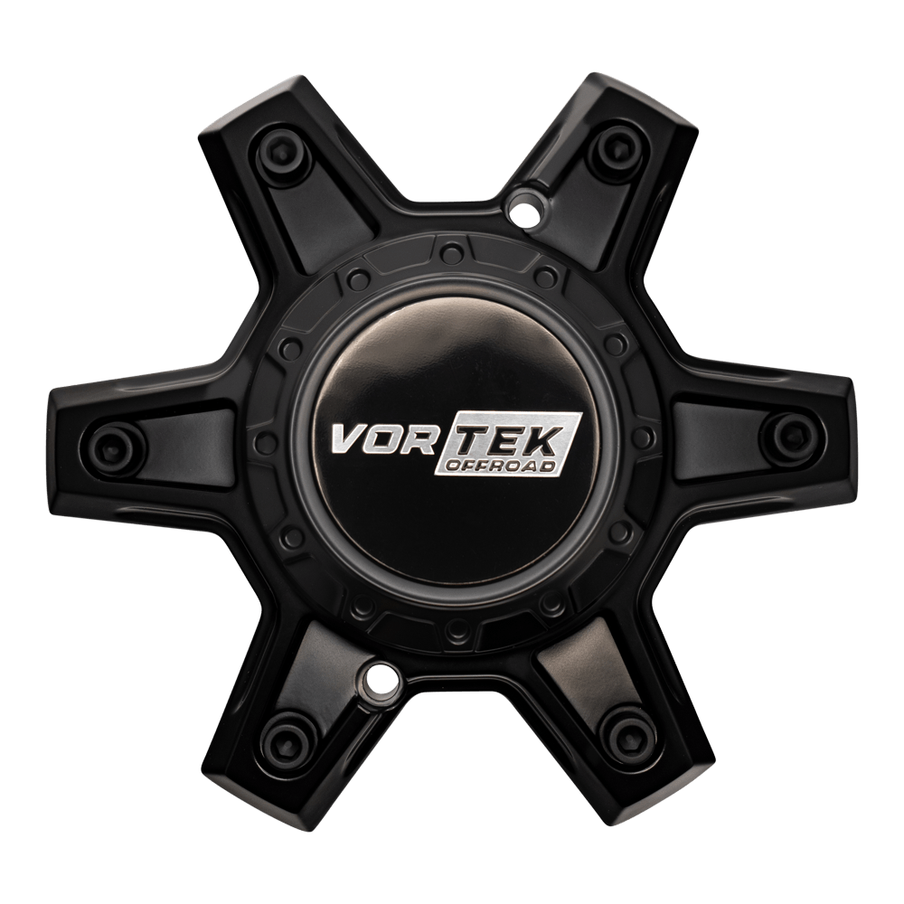 VRT Cap White Letters Satin Black for Satin Black 6 Lug VRT-602, VRT-603, VRT-604 Various Sizes