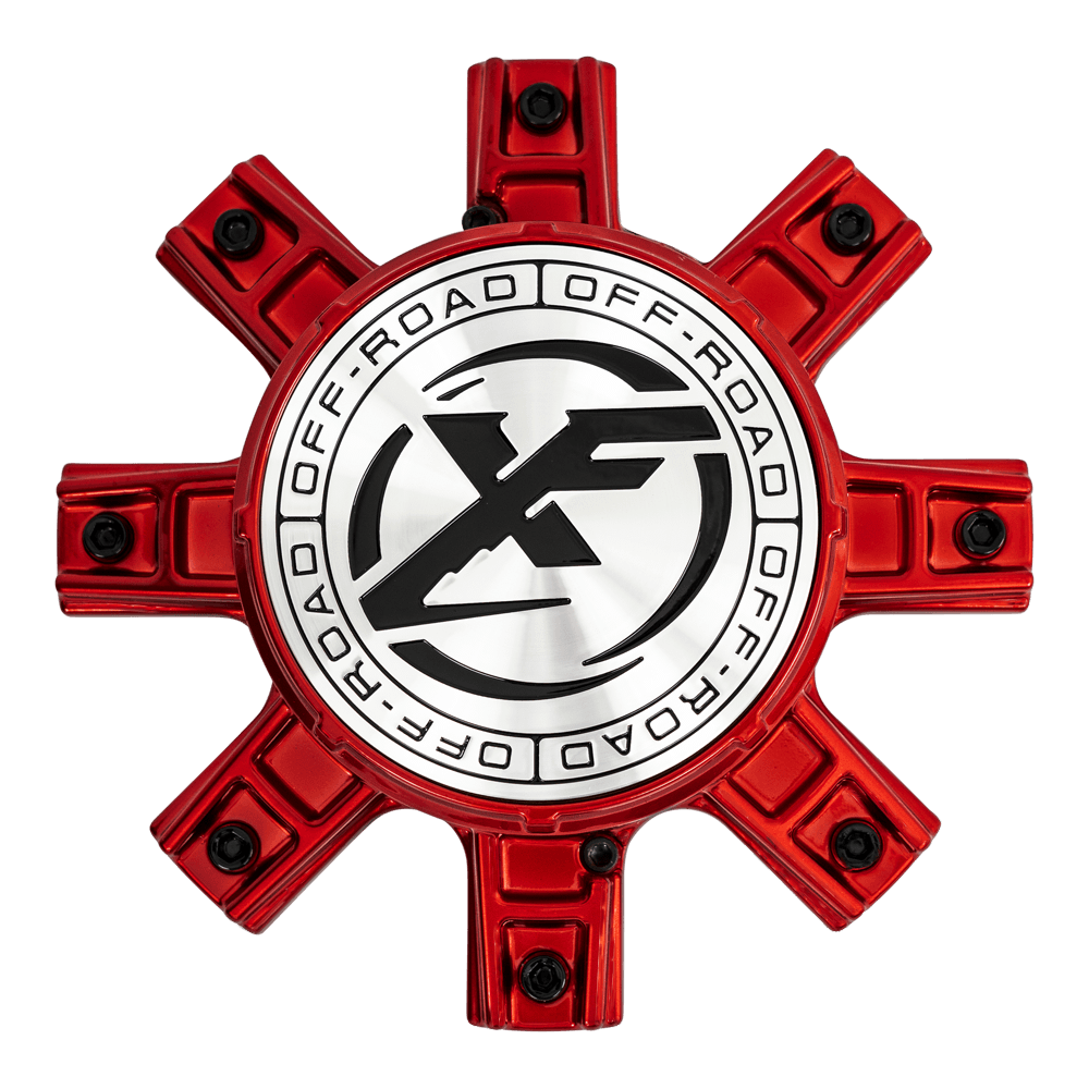 XF-239 Cap Machined Red For Machined Red 20", 22", 24", 8x lug wheel; Confirm Pop-In; Non-Floating Cap