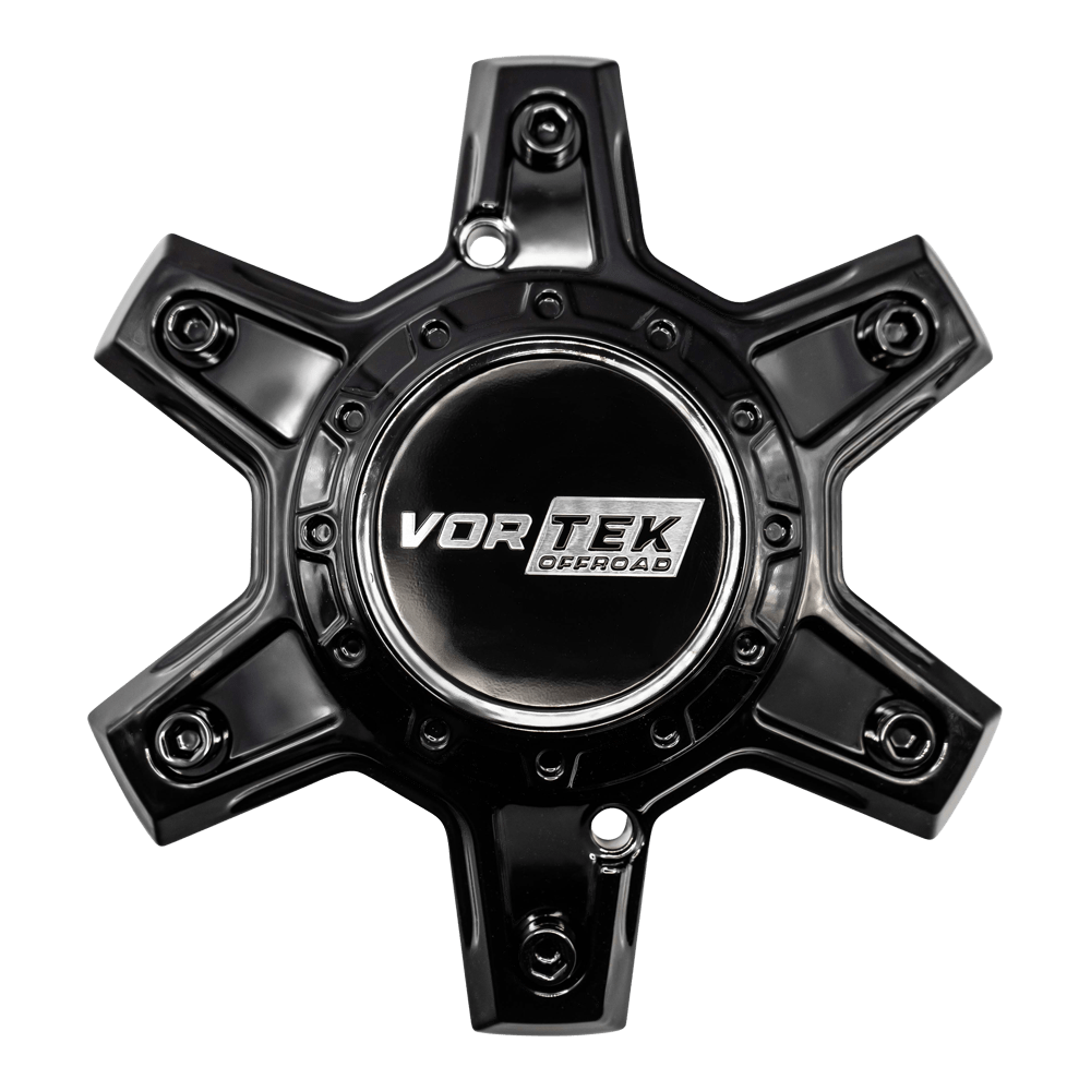 VRP Cap White Letters Black for Gloss Black/Black Diamond Cut Ring with Dark Tint 6 Lug VRP-501, VRP-502, VRP-503, VRP-504 Various Sizes