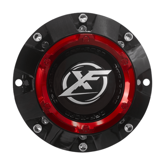 XF-220, XF-222, XF-224 Cap Red For Gloss Black Red milled 20x12, 22", 8x lug wheel.